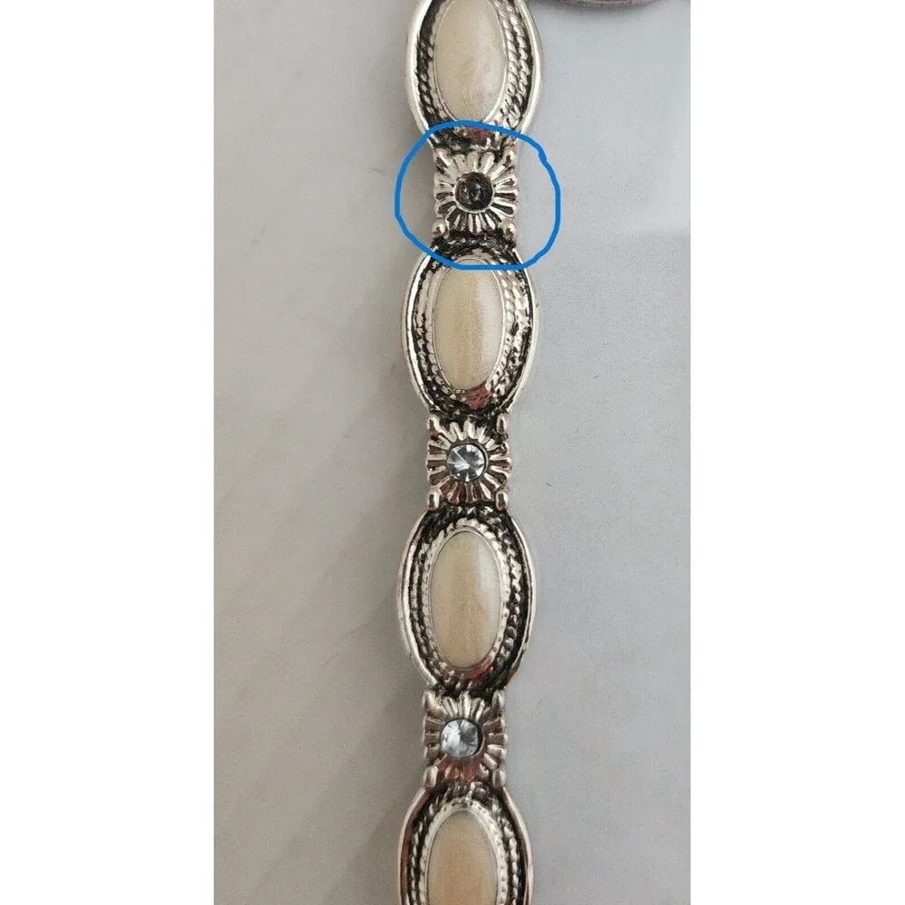 LNT Home Picture Frame Back Stand Silver Tone Ivory Rhinestones